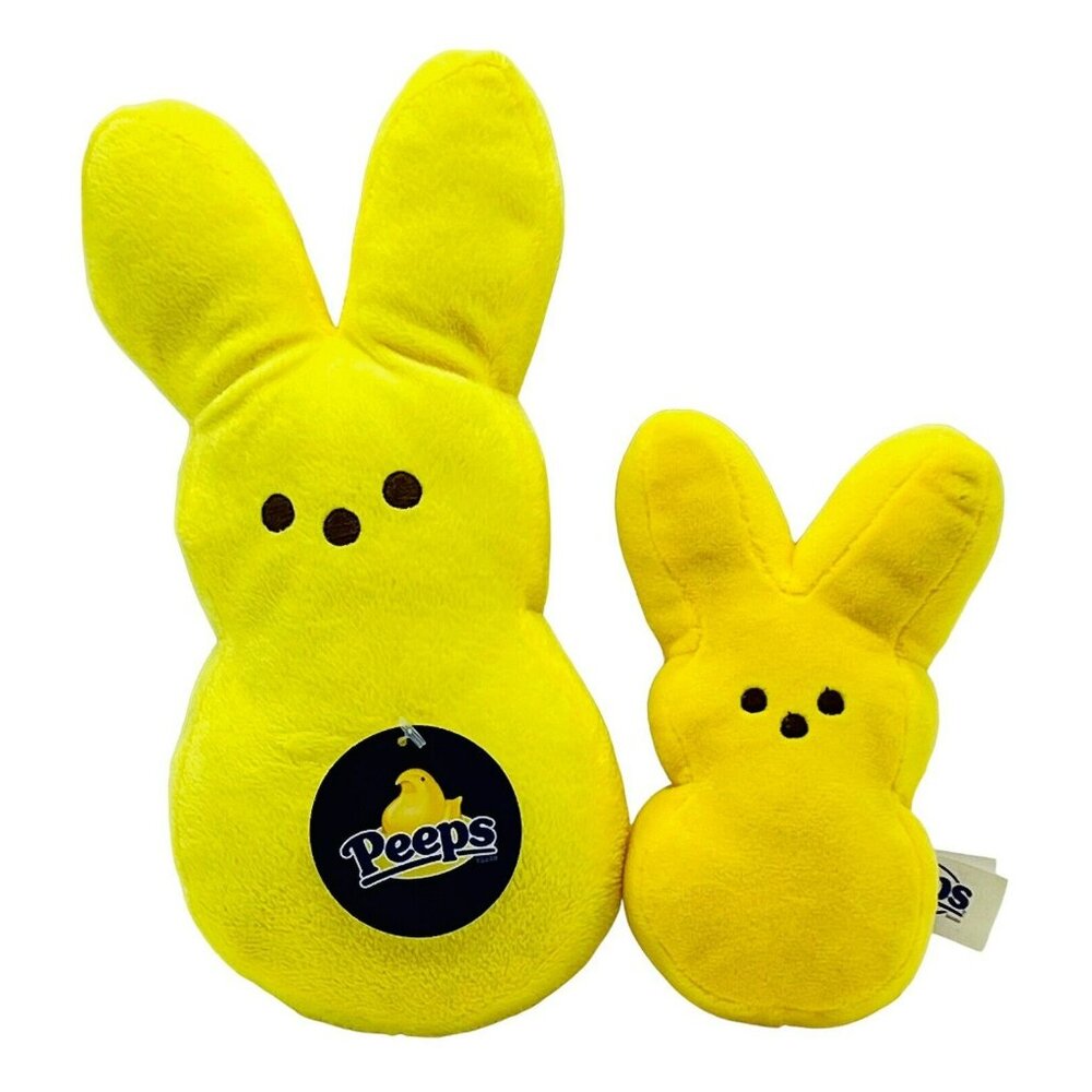 Peeps Bunny Plush Easter Basket Rabbit Yellow 9 and 6 inch Stuffed‎ Lot of 2